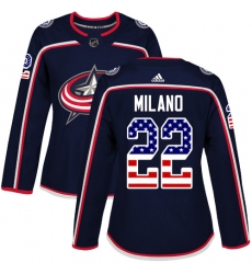 Women's Adidas Columbus Blue Jackets #22 Sonny Milano Authentic Navy Blue USA Flag Fashion NHL Jersey