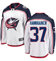 Men's Columbus Blue Jackets #37 Markus Hannikainen Fanatics Branded White Away Breakaway NHL Jersey
