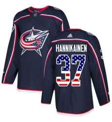 Youth Adidas Columbus Blue Jackets #37 Markus Hannikainen Authentic Navy Blue USA Flag Fashion NHL Jersey