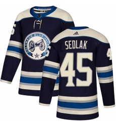 Men's Adidas Columbus Blue Jackets #45 Lukas Sedlak Authentic Navy Blue Alternate NHL Jersey