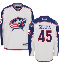 Women's Reebok Columbus Blue Jackets #45 Lukas Sedlak Authentic White Away NHL Jersey