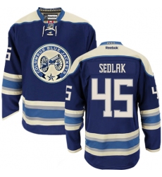 Women's Reebok Columbus Blue Jackets #45 Lukas Sedlak Premier Navy Blue Third NHL Jersey