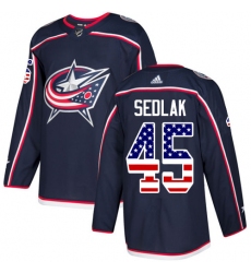 Youth Adidas Columbus Blue Jackets #45 Lukas Sedlak Authentic Navy Blue USA Flag Fashion NHL Jersey