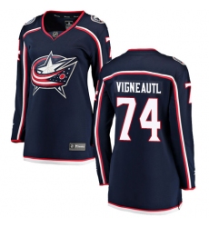 Women's Columbus Blue Jackets #74 Sam Vigneault Authentic Navy Blue Home Fanatics Branded Breakaway NHL Jersey