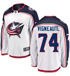 Youth Columbus Blue Jackets #74 Sam Vigneault Authentic White Away Fanatics Branded Breakaway NHL Jersey