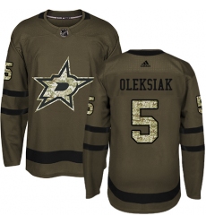 Men's Adidas Dallas Stars #5 Jamie Oleksiak Premier Green Salute to Service NHL Jersey