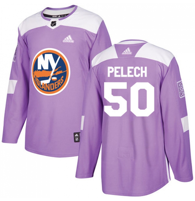 Men's Adidas New York Islanders #50 Adam Pelech Authentic Purple Fights Cancer Practice NHL Jersey