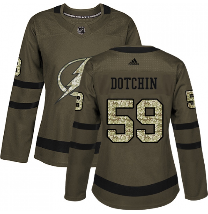 Women's Adidas Tampa Bay Lightning #59 Jake Dotchin Authentic Green Salute to Service NHL Jersey