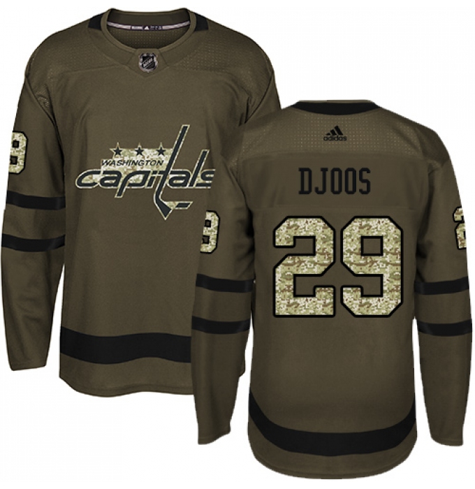 Youth Adidas Washington Capitals #29 Christian Djoos Authentic Green Salute to Service NHL Jersey