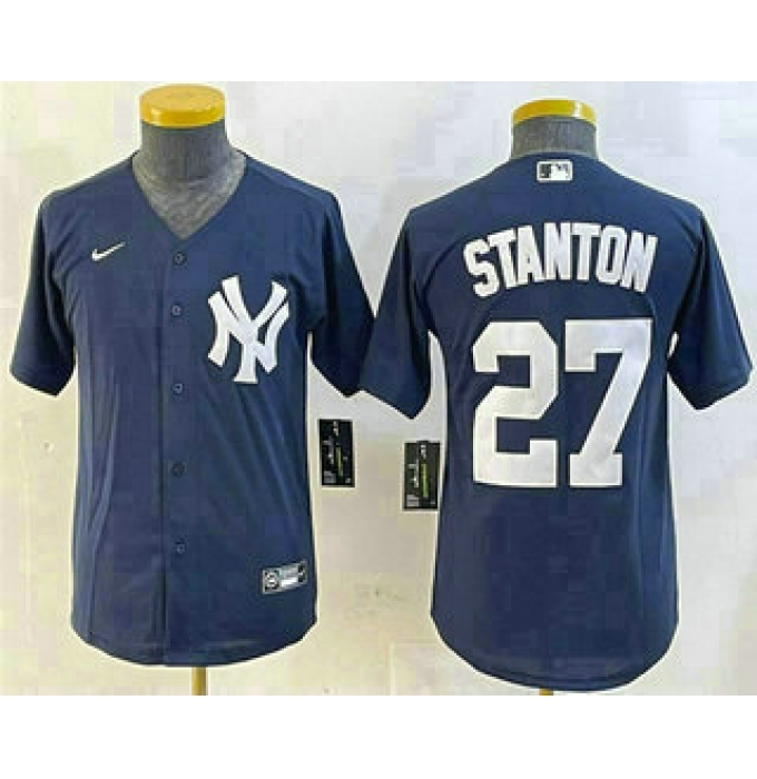 Youth New York Yankees #27 Giancarlo Stanton Navy Cool Base Stitched Jersey