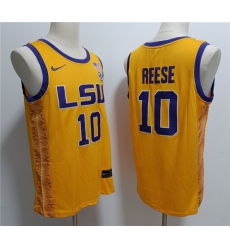 Men's LSU Tigers #10 Angel Reese Yellow Stitched Jersey