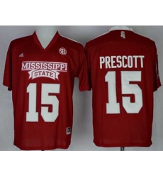 Bulldogs #15 Dak Prescott Red SEC Patch Stitched NCAA Jersey