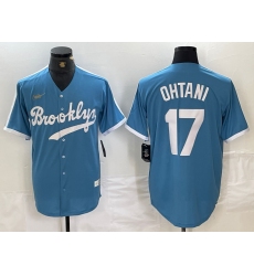 Men's Brooklyn Dodgers #17 Shohei Ohtani Light Blue Cooperstown Collection Cool Base Jersey