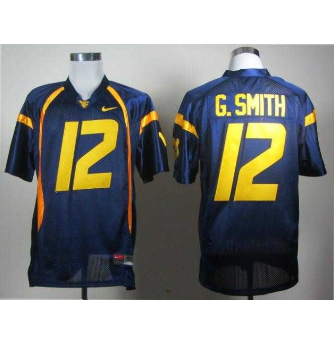 NCAA West Virginia Mountaineers Geno Smith 12 blue College Football Jerseys