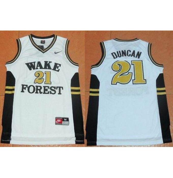 Wake Forest Demon Deacons #21 Tim Duncan White Basketball Stitched NCAA Jersey