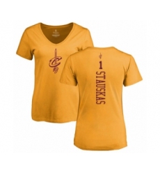 Basketball Women's Cleveland Cavaliers #1 Nik Stauskas Gold One Color Backer Slim-Fit V-Neck T-Shirt