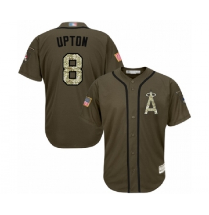 Men's Los Angeles Angels of Anaheim #8 Justin Upton Authentic Green Salute to Service Baseball Jersey