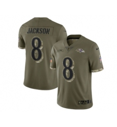 Men's Baltimore Ravens #8 Lamar Jackson 2022 Olive Salute To Service Limited Stitched Jersey