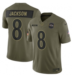 Men's Baltimore Ravens #8 Lamar Jackson Olive 2025 Salute to Service Limited Football Stitched Jersey Men's Baltimore Ravens #8 Lamar Jackson Olive 2025 Salute to Service Limited Football Stitched Jersey
