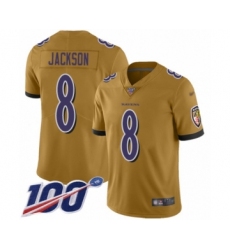 Men's Nike Baltimore Ravens #8 Lamar Jackson Limited Gold Inverted Legend 100th Season NFL Jersey Men's Nike Baltimore Ravens #8 Lamar Jackson Limited Gold Inverted Legend 100th Season NFL Jersey