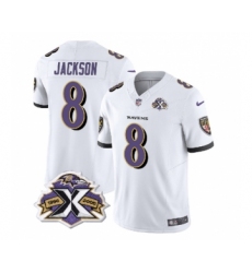 Men's Nike Baltimore Ravens #8 Lamar Jackson White 2023 F.U.S.E Throwback Vapor Limited Stitched Jersey Men's Nike Baltimore Ravens #8 Lamar Jackson White 2023 F.U.S.E Throwback Vapor Limited Stitched Jersey