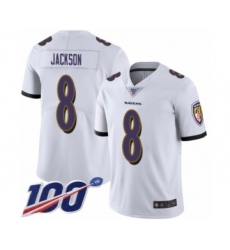 Men's Nike Baltimore Ravens #8 Lamar Jackson White Vapor Untouchable Limited Player 100th Season NFL Jersey Men's Nike Baltimore Ravens #8 Lamar Jackson White Vapor Untouchable Limited Player 100th Season NFL Jersey