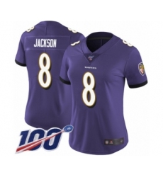 Women's Nike Baltimore Ravens #8 Lamar Jackson Purple Team Color Vapor Untouchable Limited Player 100th Season NFL Jersey Women's Nike Baltimore Ravens #8 Lamar Jackson Purple Team Color Vapor Untouchable Limited Player 100th Season NFL Jersey