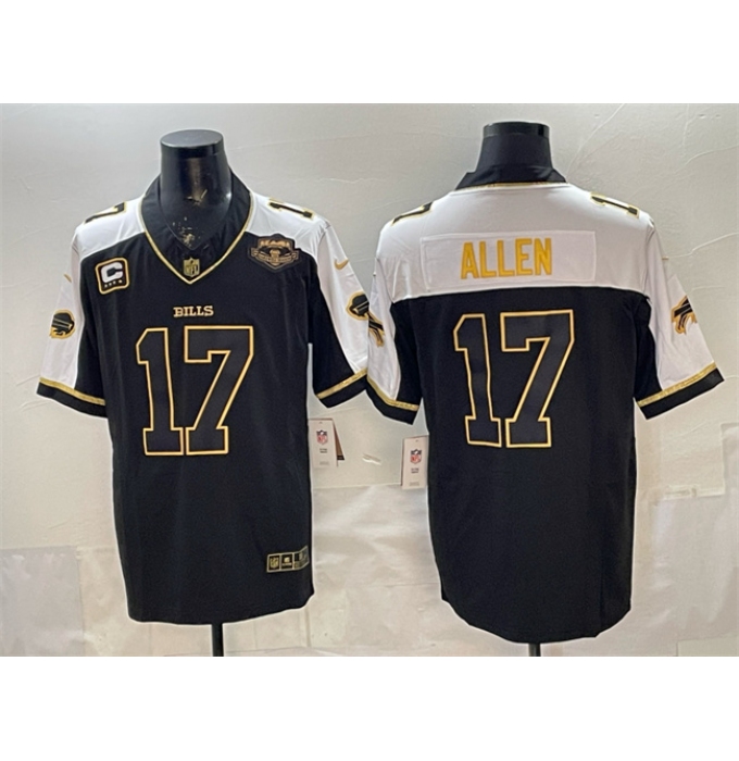 Men's Buffalo Bills #17 Josh Allen Black Gold 2025 F.U.S.E. With Farewell & 4-Star C Vapor Limited Football Stitched Jersey