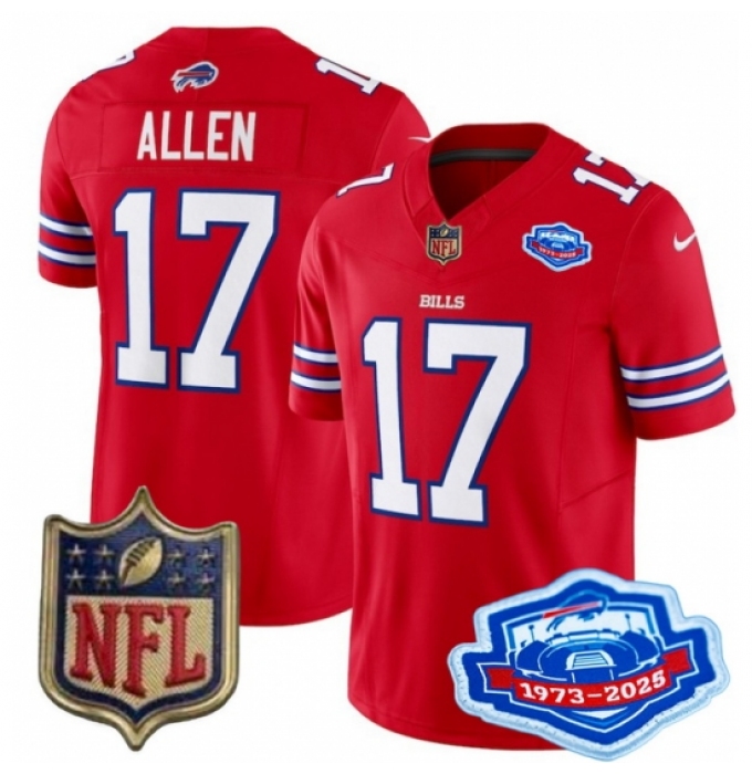 Men's Buffalo Bills 17 Josh Allen Red 2025 F U S E Farewell Season Gold Shield Patch Stitched Football Jersey
