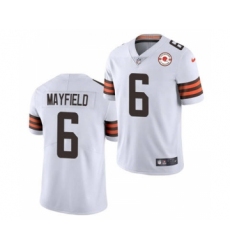 Men's Cleveland Browns #6 Baker Mayfield 2021 White 75th Anniversary Patch Vapor Untouchable Limited Jersey