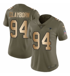 Women's Nike New England Patriots #94 Adrian Clayborn Limited Olive Gold 2017 Salute to Service NFL Jersey