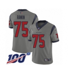 Men's Houston Texans #75 Martinas Rankin Limited Gray Inverted Legend 100th Season Football Jersey