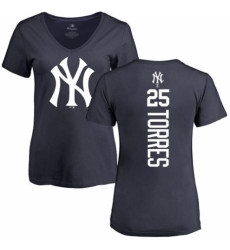 MLB Women's Nike New York Yankees #25 Gleyber Torres Navy Blue Backer T-Shirt