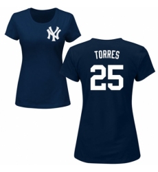 MLB Women's Nike New York Yankees #25 Gleyber Torres Navy Blue Name & Number T-Shirt