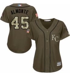 Women's Majestic Kansas City Royals #45 Abraham Almonte Authentic Green Salute to Service MLB Jersey