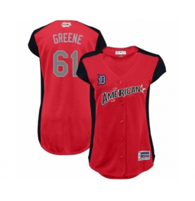 Women's Detroit Tigers #61 Shane Greene Authentic Red American League 2019 Baseball All-Star Jersey