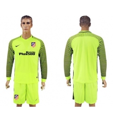 Atletico Madrid Blank Shiny Green Goalkeeper Long Sleeves Soccer Club Jersey