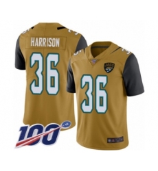 Men's Jacksonville Jaguars #36 Ronnie Harrison Limited Gold Rush Vapor Untouchable 100th Season Football Jersey