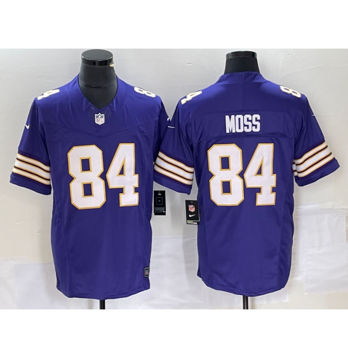 Men's Nike Minnesota Vikings #84 Randy Moss Purple 2023 F.U.S.E. Vapor Limited Throwback Stitched Jersey