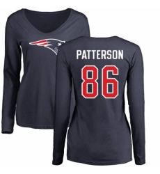 NFL Women's Nike New England Patriots #86 Cordarrelle Patterson Navy Blue Name & Number Logo Slim Fit Long Sleeve T-Shirt
