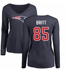NFL Women's Nike New England Patriots #85 Kenny Britt Navy Blue Name & Number Logo Slim Fit Long Sleeve T-Shirt
