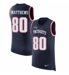 Men's Nike New England Patriots #80 Jordan Matthews Navy Blue Rush Player Name & Number Tank Top NFL Jersey
