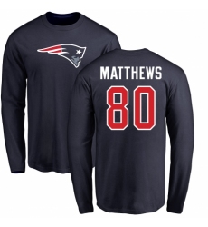 NFL Nike New England Patriots #80 Jordan Matthews Navy Blue Name & Number Logo Long Sleeve T-Shirt
