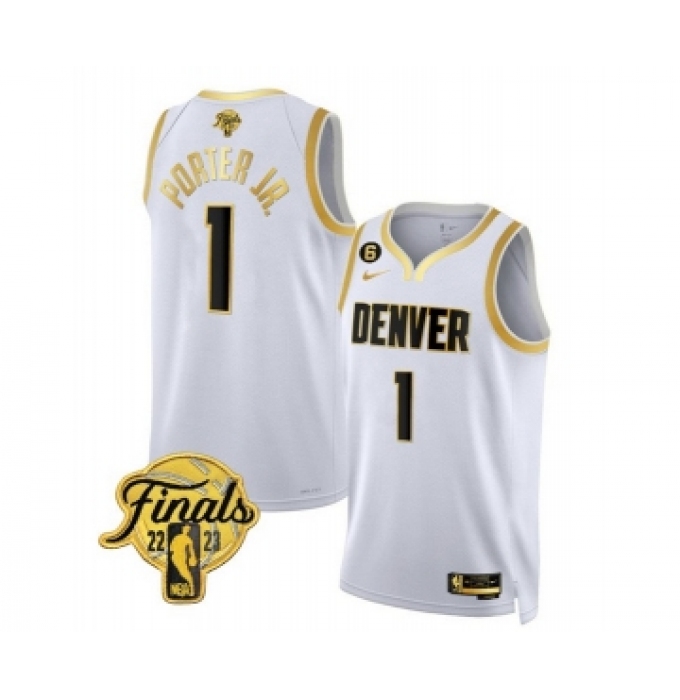 Men's Denver Nuggets #1 Michael Porter Jr. White 2023 Finals Collection With NO.6 Stitched Basketball Jersey