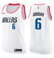 Women's Nike Dallas Mavericks #6 DeAndre Jordan Swingman White Pink Fashion NBA Jersey