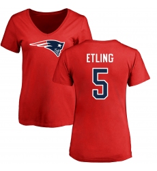 NFL Women's Nike New England Patriots #5 Danny Etling Red Name & Number Logo Slim Fit T-Shirt