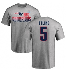 Nike New England Patriots #5 Danny Etling Heather Gray 2017 AFC Champions V-Neck T-Shirt
