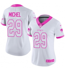 Women's Nike New England Patriots #29 Sony Michel Limited White Pink Rush Fashion NFL Jersey