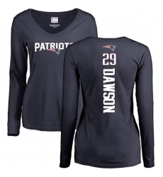 NFL Women's Nike New England Patriots #29 Duke Dawson Navy Blue Backer Slim Fit Long Sleeve T-Shirt