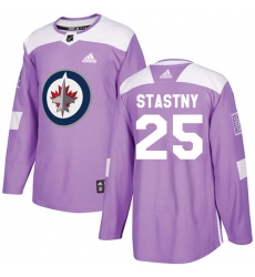 Men's Adidas Winnipeg Jets #25 Paul Stastny Authentic Purple Fights Cancer Practice NHL Jersey
